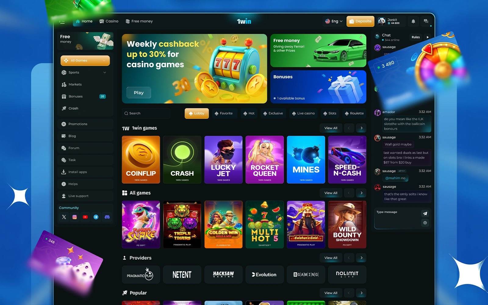 1win — Casino Gambling Interface — UI/UX Design by Zenix UX