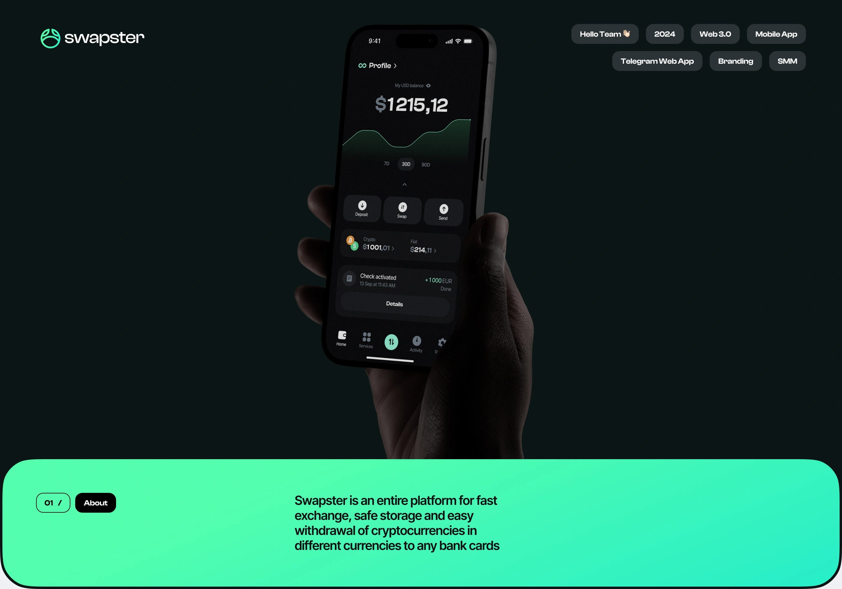 Swapster — Crypto Exchange Platform — UI/UX design screen 1